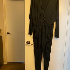 Loveappella Black Wrap-Style Jumpsuit with Long Sleeves